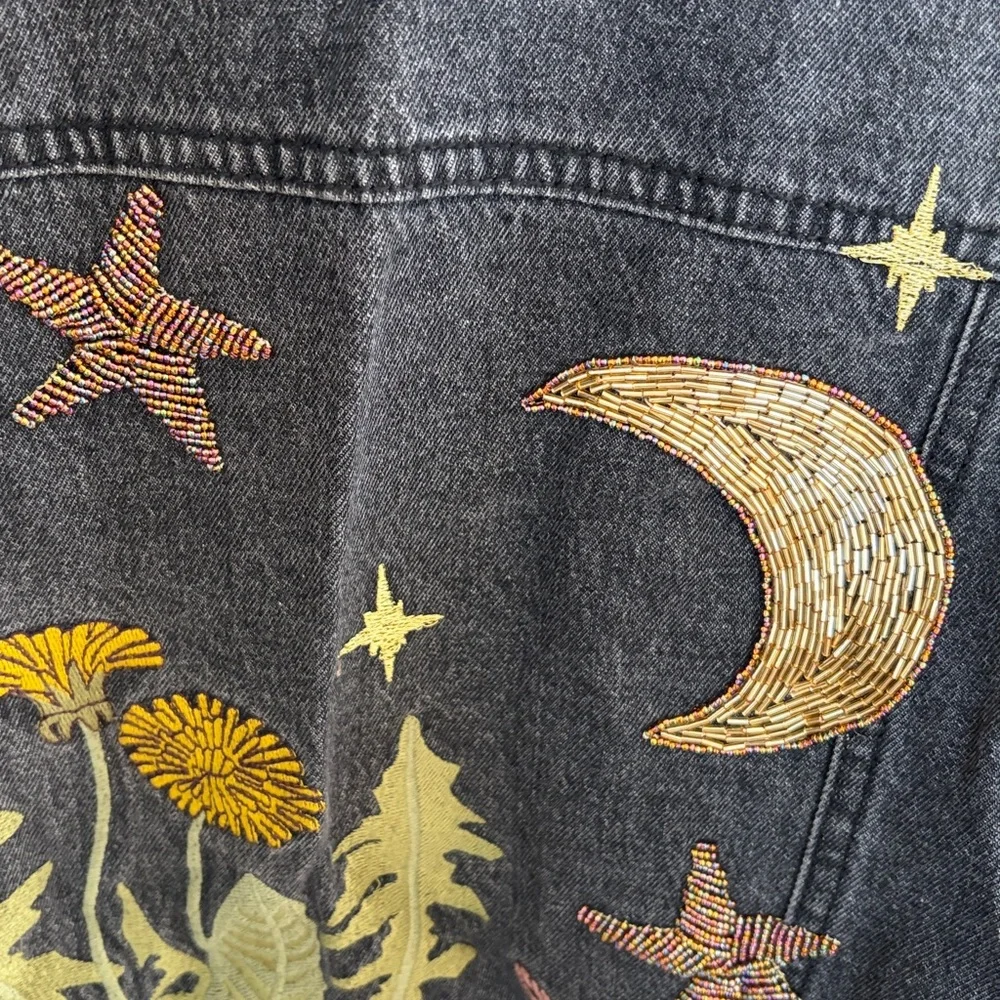 Coveted Free People Jean Jacket with Embroidery and Beadwork XS - Picture 8 of 12